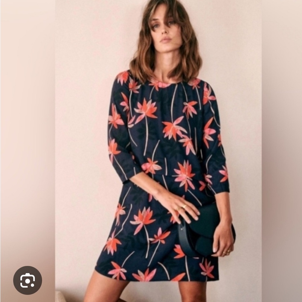 NWT Sezane Navy Dress with Red Orange and Pink Floral Pattern